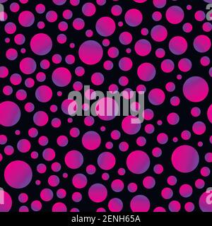 Psychedelic colorful decorative circles  seamless pattern, bright gradient color circls pink and purpule, on black background. Vector abstract texture Stock Vector