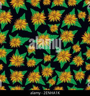 Orange flowers and plants seamless texture. Floral colorful fantasy ornament. Original vector flowers pattern. Stock Vector
