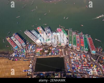 Barishal, Bangladesh. 26th Feb, 2021. As the Biggest Islamic Mehfil started today at Chormonai, Barishal in Bangladesh, around 10 Millions of People all around the country came here by those launches, boats. Credit: Mustasinur Rahman Alvi/ZUMA Wire/Alamy Live News Stock Photo