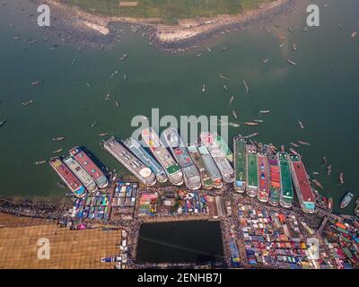 Barishal, Bangladesh. 26th Feb, 2021. As the Biggest Islamic Mehfil started today at Chormonai, Barishal in Bangladesh, around 10 Millions of People all around the country came here by those launches, boats. Credit: Mustasinur Rahman Alvi/ZUMA Wire/Alamy Live News Stock Photo