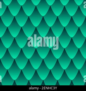 The effect of leather with surreal scales seamless pattern, colorful gradient emerald green. Abstract scaly skin dragon or marmaid. Vector texture of Stock Vector