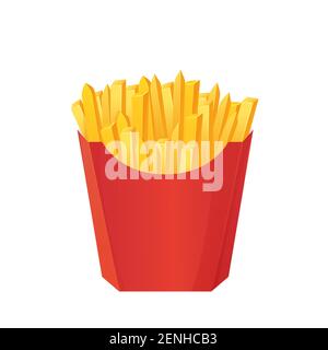 Realistic french fries box. Fastfood concept. Can be used as mockup. Stock vector illustration in cartoon style isolated on white background Stock Vector