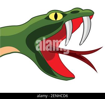 Head snake with open mouth and stinger on white background is insulated Stock Vector