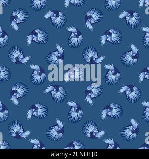 Nautilus ocean animal seamless pattern, isolated blue background. Decorative texture with sea mollusc. Cartoon style. Vector hand drawn illustration. Stock Vector