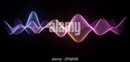 3D grid or mesh, wireframe structure, modern abstract background, audio soundwaves, sound wave visualization, glowing colours, blue, audio waves Stock Photo