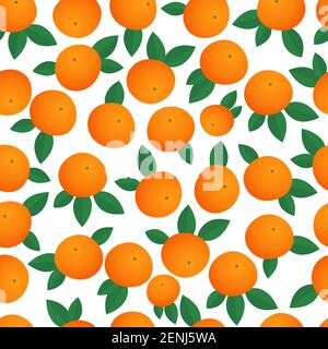 Tangerines seamless pattern isolated on a white background. Flat style. Vector texture with juicy vibrant citruses. Stock Vector