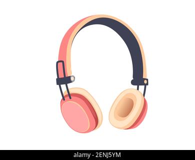 Wireless bluetooth pink color On-Ear Headphones flat vector illustration on white background Stock Vector