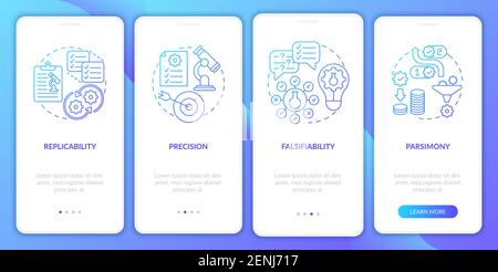 Scientific method requirements onboarding mobile app page screen with concepts Stock Vector