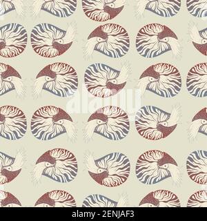 Seamless pattern with Nautilus brown gray beige gradient color, isolated on ash beige color background. Decorative texture with sea mollusc.Vector ani Stock Vector
