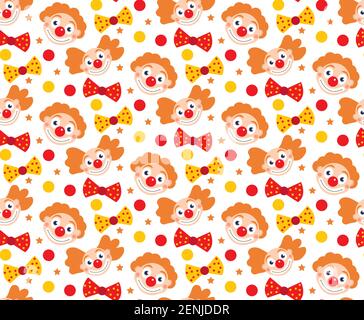 Happy purim seamless pattern with clowns. Circus, carnival endless texture, background. Vector illustration Stock Vector