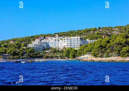 Hvar, Croatia - October 2, 2011: View of Amfora Grand Beach Resort and Hvar Island on a Sunny Day Stock Photo