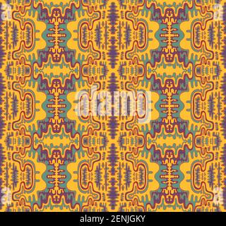 Retro hippie style psychedelic trippy colorful fractal mandala seamless pattern. Decorative abstract element pattern. Vector hand drawn illustration. Stock Vector