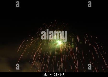 fireworks explosive on dark sky in night Stock Photo