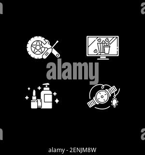 Online retail white glyph icons set for dark mode Stock Vector