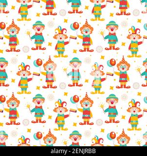 Happy purim seamless pattern with clowns. Circus, carnival endless ...