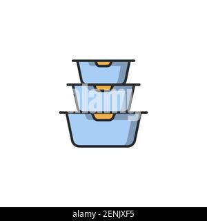 Plastic food containers icon, color, line, outline vector sign, linear style pictogram isolated on white. Symbol, logo illustration Stock Vector