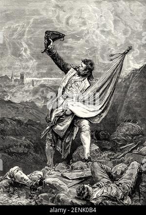 Lord Cochrane recovering the Spanish flag at the Siege of Roses, Catalonia, Spain, 1808 Stock Photo