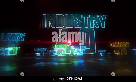 Industry 4.0 concept, artificial intelligence, robotic and modern factory. Futuristic abstract 3d rendering illustration. Stock Photo