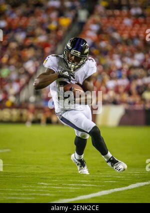 Landover, Maryland, USA. 29th Aug, 2019. 8Baltimore Ravens linebacker Tim  Williams (56) rushes in of the edge in the preseason game between the  Baltimore Ravens and the Washington Redskins played at FedEx