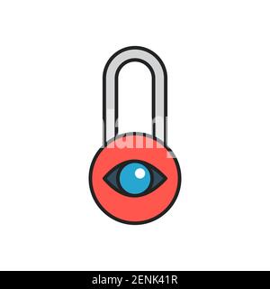 Privacy protection, Lock with eye icon, color, line, outline vector sign, linear style pictogram isolated on white. Symbol, logo illustration Stock Vector