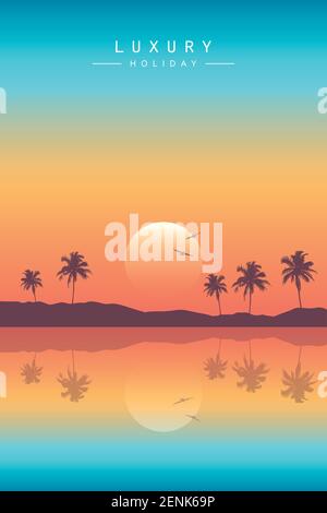 luxury summer holiday on paradise beach at sunset vector illustration EPS10 Stock Vector