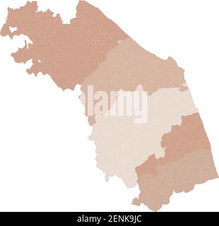 Marche map, division by provinces and municipalities. Closed and perfectly editable polygons, polygon fill and color paths editable at will. Levels Stock Vector