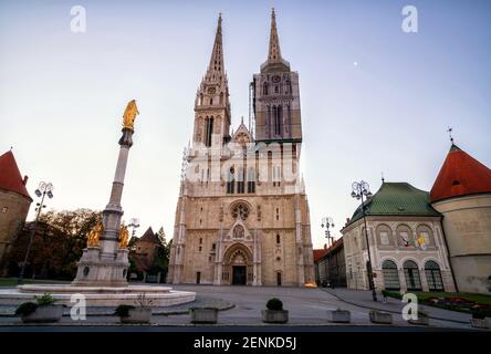 Zagreb Cathedral in city center of Zagreb, Croatia. The Zagreb Cathedral on Kaptol of Zagreab is a Roman Catholic institution the tallest building in Stock Photo