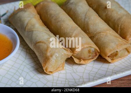 The Closure of Insulated Spring Rolls Stock Photo