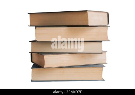 Pile with 5 old books isolated on white background Stock Photo