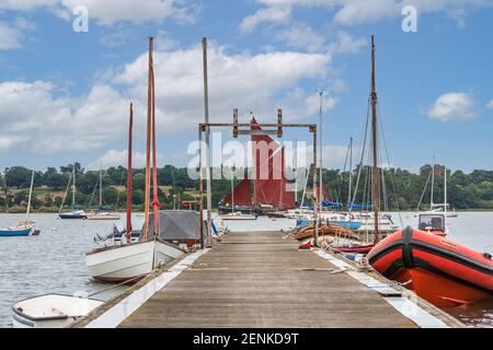pin mill jetty river orwell suffolk thames sailing barge Stock Photo