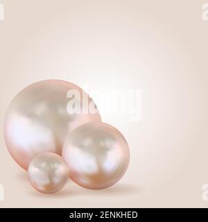 Realistic 3d three pearls on pastel lighn background. Vector Illustration EPS10 Stock Vector