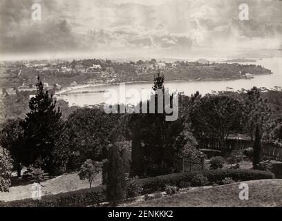 Vintage 19th century photograph: Harbour view, Sydney, Australia. Stock Photo