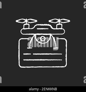 Drone license chalk white icon on black background Stock Vector