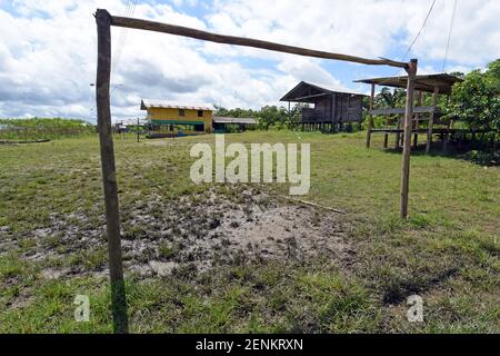 A soccer field at Caburini Village in the Mamirauá Sustainable development reserve Amazonas Brazil Stock Photo