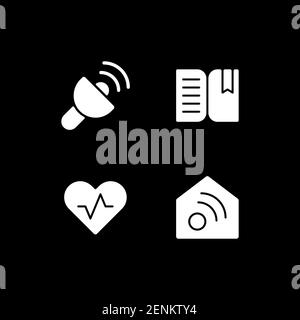 Mobile interface white glyph icons set for dark mode Stock Vector