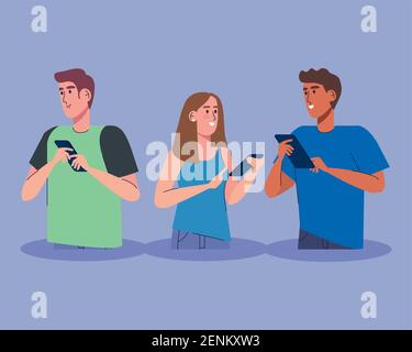 interracial three persons using technology Stock Vector