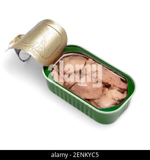 Open tin with healthy cod liver  isolated on white background Stock Photo