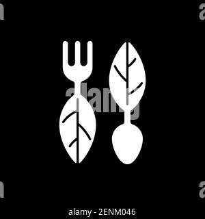 Vegan cutlery dark mode glyph icon Stock Vector