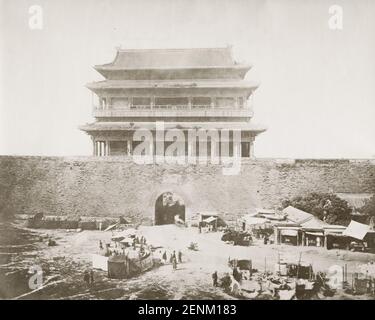Vintage 19th century photograph: City gate and wall, Peking, Beijing, China. Stock Photo