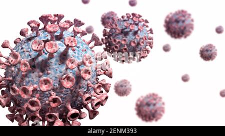 Group of virus cells. 3D illustration of Coronavirus cells Stock Photo