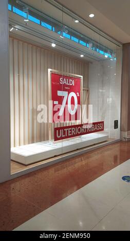 Sale of 70%.Sale poster.Shop front sale poster, discount sale marketing info.The red banner on which the sale with discounts is written. Stock Photo
