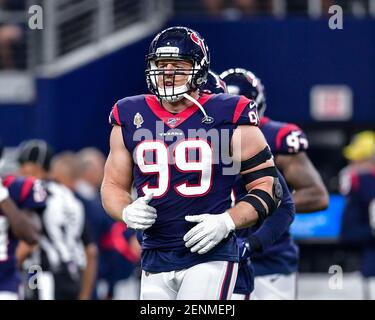 Arlington, Texas, USA. 24th August, 2019. Houston Texans defensive end J.J.  Watt (99) tries to elude Dallas Cowboys offensive tackle Cameron Fleming  (75).during an NFL football game between the Houston Texans and