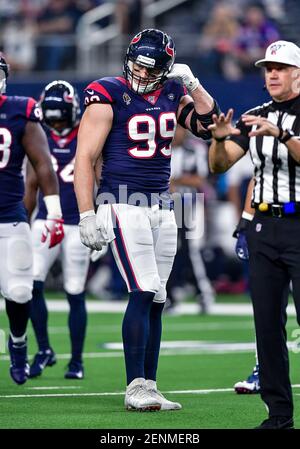 Arlington, Texas, USA. 24th August, 2019. Houston Texans defensive end J.J.  Watt (99) tries to elude Dallas Cowboys offensive tackle Cameron Fleming  (75).during an NFL football game between the Houston Texans and