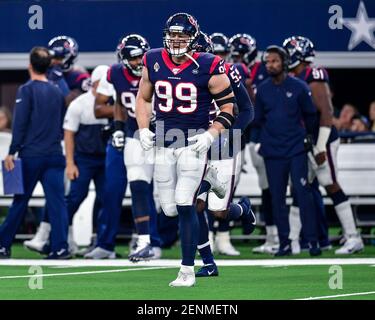 Arlington, Texas, USA. 24th August, 2019. Houston Texans defensive end J.J.  Watt (99) tries to elude Dallas Cowboys offensive tackle Cameron Fleming  (75).during an NFL football game between the Houston Texans and