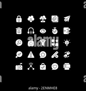 Interface elements white glyph icons set for dark mode Stock Vector
