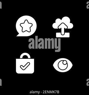 Mobile UI signs white glyph icons set for dark mode Stock Vector