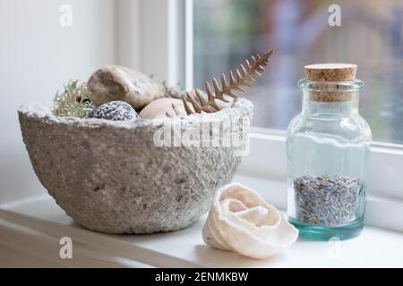 Still life of natural objects on a windowsill. Stock Photo
