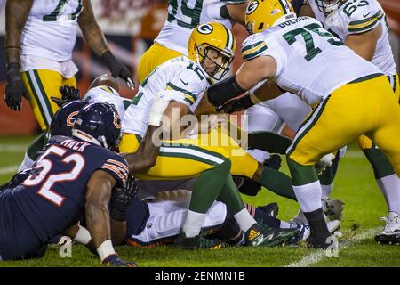 Chicago Bears outside linebacker Khalil Mack (52) reacts after a sack  during an NFL football game against the Green Bay Packers Sunday, Oct 17.  2021, in Chicago. (AP Photo/Jeffrey Phelps Stock Photo - Alamy