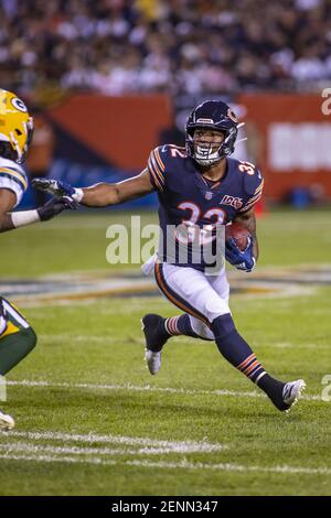 September 05, 2019: Chicago, Illinois, U.S. - Bears #52 Khalil Mack sacks  Packers Quarterback #12 Aaron Rodgers during the NFL Game between the Green  Bay Packers and Chicago Bears at Soldier Field