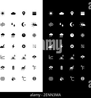 Weather glyph icons set for night and day mode Stock Vector